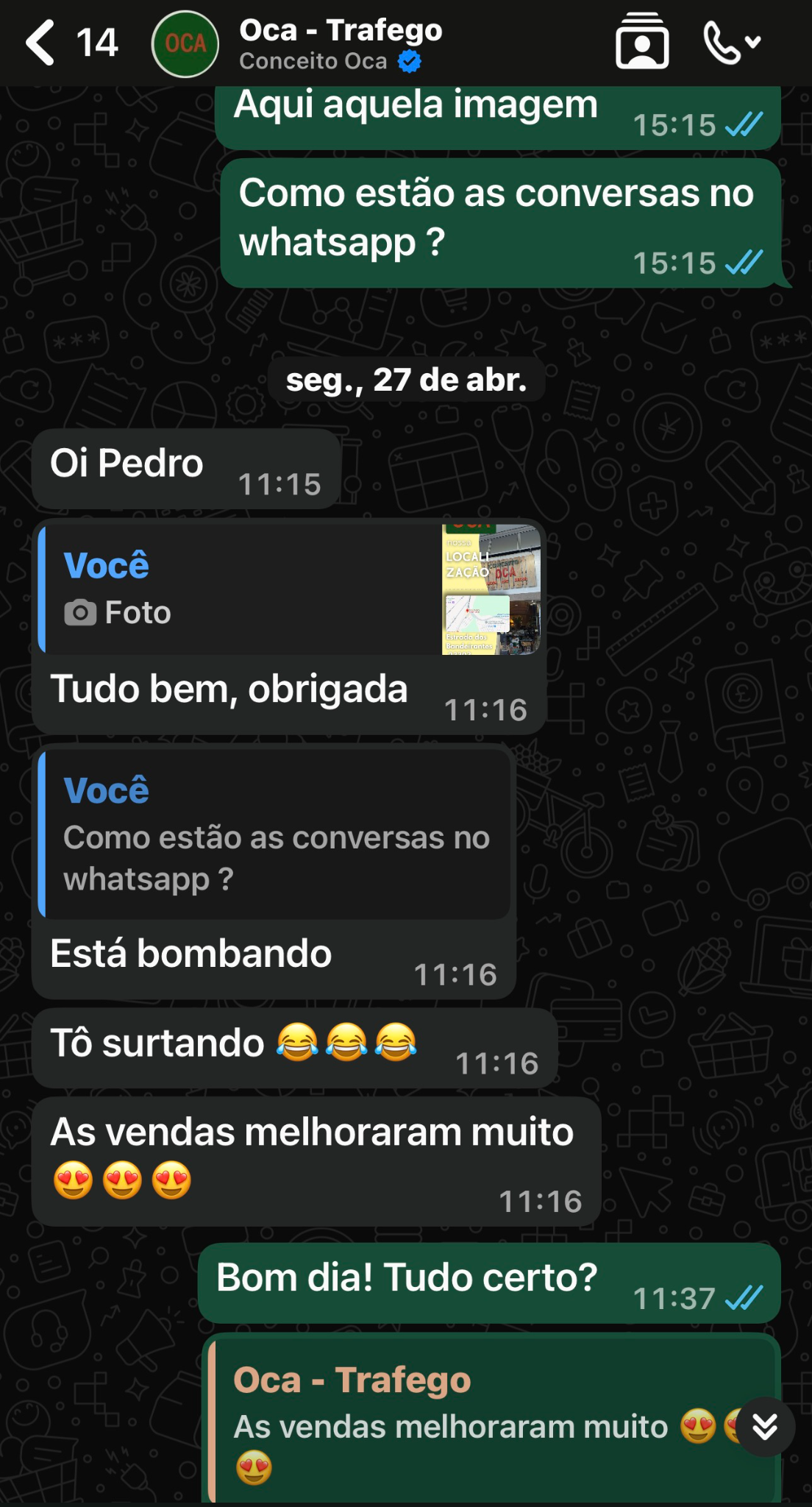 Depoimento de cliente com nomes ocultos sobre resultado de campanha